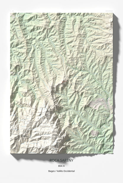 Mapa de relieve de Roca Sareny, 804 m, Bages · Vallès Occidental, lámina 100 Cims de Trobart 61 × 91 cm.