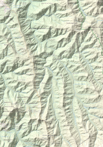 Mapa de relieve de Roca Sareny, 804 m, Bages · Vallès Occidental, lámina 100 Cims de Trobart. Detalle de la zona superior izquierda. 70 × 100 cm.