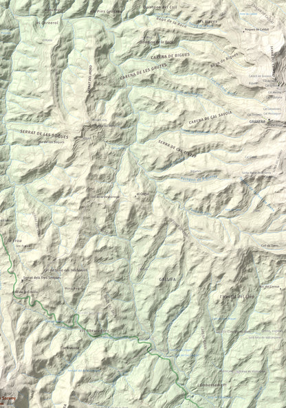 Mapa de relieve de Roca Sareny, 804 m, Bages · Vallès Occidental, lámina 100 Cims de Trobart. Detalle de la zona superior derecha. 70 × 100 cm.