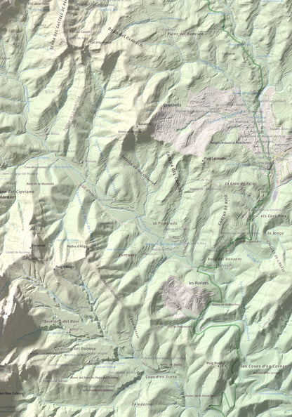 Mapa de relieve de Roca Sareny, 804 m, Bages · Vallès Occidental, lámina 100 Cims de Trobart. Detalle de la zona inferior derecha. 70 × 100 cm.