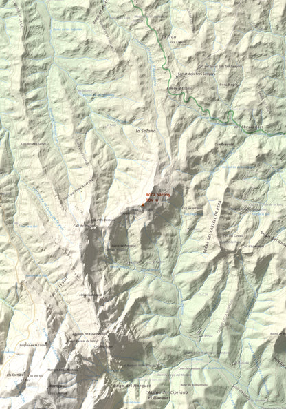 Mapa de relieve de Roca Sareny, 804 m, Bages · Vallès Occidental, lámina 100 Cims de Trobart. Detalle de la zona central. 70 × 100 cm.