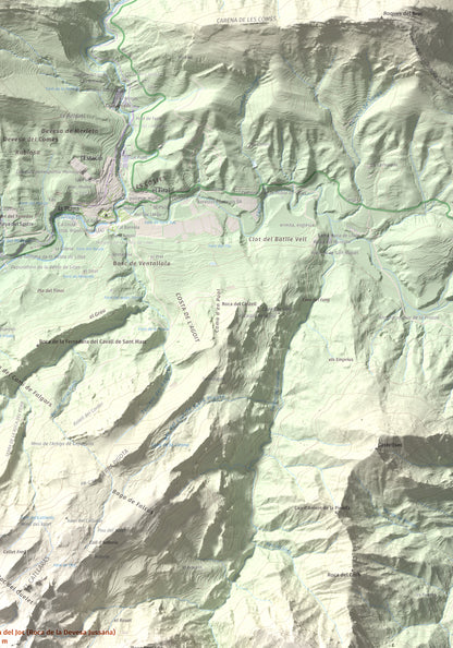 Mapa de relieve de Roca del Joc (Roca de la Devesa Jussana), 1615 m, Berguedà, lámina 100 Cims de Trobart. Detalle de la zona superior derecha. 70 × 100 cm.