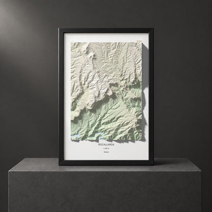 Mapa de relieve de Rocallarga, 1187 m, Osona, lámina 100 Cims de Trobart. Presentación enmarcada. 61 × 91 cm.