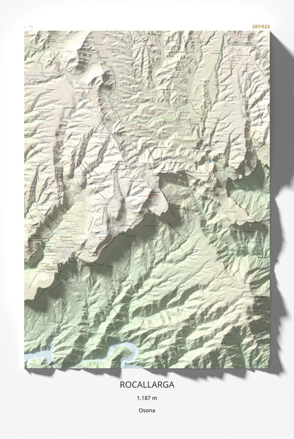 Mapa de relieve de Rocallarga, 1187 m, Osona, lámina 100 Cims de Trobart 61 × 91 cm.