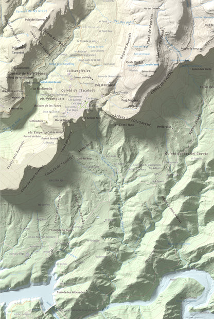 Mapa de relieve de Rocallarga, 1187 m, Osona, lámina 100 Cims de Trobart. Detalle de la zona inferior izquierda. 61 × 91 cm.