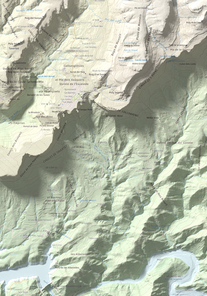 Mapa de relieve de Rocallarga, 1187 m, Osona, lámina 100 Cims de Trobart. Detalle de la zona inferior izquierda. 70 × 100 cm.