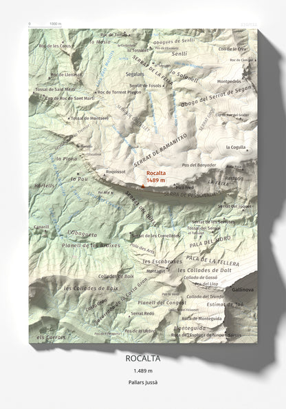 Mapa de relieve de Rocalta, 1489 m, Pallars Jussà, lámina 100 Cims de Trobart 21 × 30 cm.