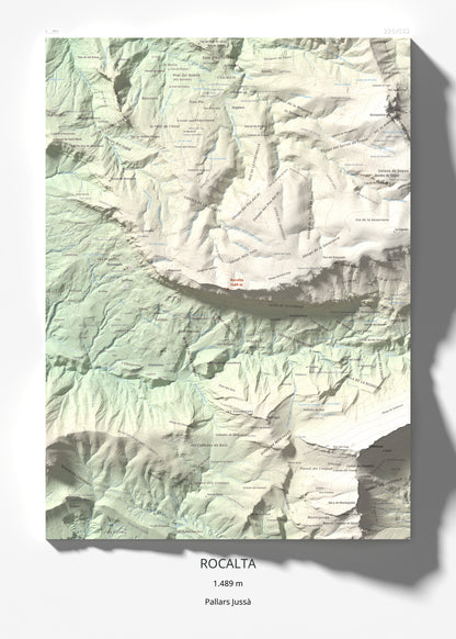 Mapa de relieve de Rocalta, 1489 m, Pallars Jussà, lámina 100 Cims de Trobart 50 × 70 cm.