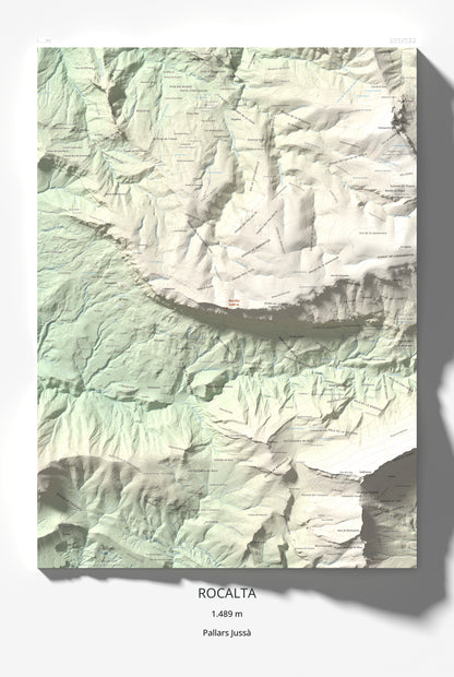 Mapa de relieve de Rocalta, 1489 m, Pallars Jussà, lámina 100 Cims de Trobart 61 × 91 cm.