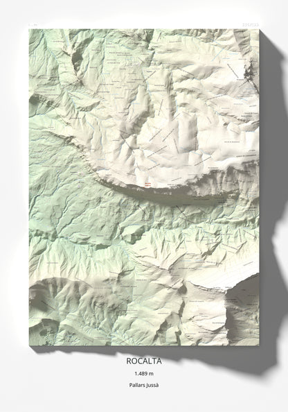 Mapa de relieve de Rocalta, 1489 m, Pallars Jussà, lámina 100 Cims de Trobart 70 × 100 cm.