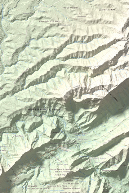 Mapa de relieve de Rocamala, 621 m, Terra Alta, lámina 100 Cims de Trobart. Detalle de la zona superior derecha. 61 × 91 cm.