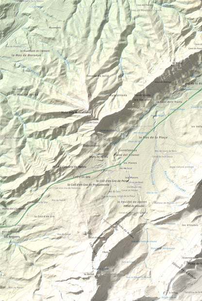 Mapa de relieve de Rocamala, 621 m, Terra Alta, lámina 100 Cims de Trobart. Detalle de la zona inferior izquierda. 61 × 91 cm.