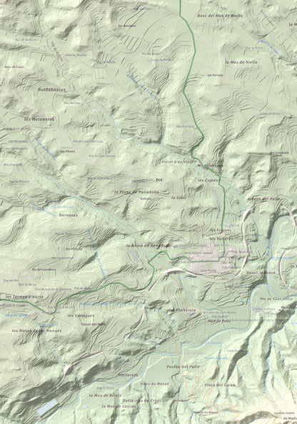 Mapa de relieve de Rocamala, 621 m, Terra Alta, lámina 100 Cims de Trobart. Detalle de la zona superior izquierda. 70 × 100 cm.