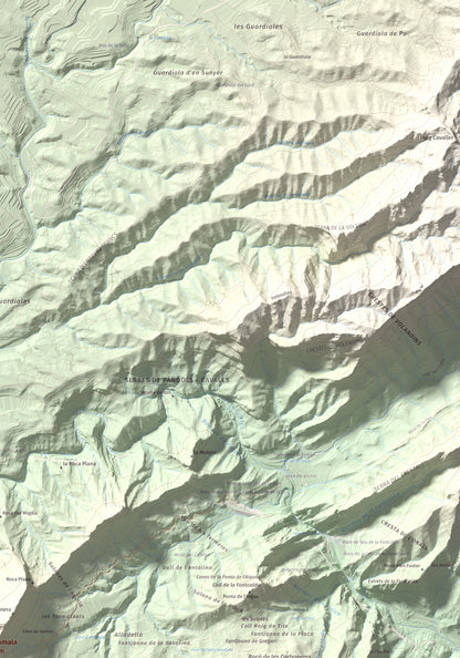 Mapa de relieve de Rocamala, 621 m, Terra Alta, lámina 100 Cims de Trobart. Detalle de la zona superior derecha. 70 × 100 cm.