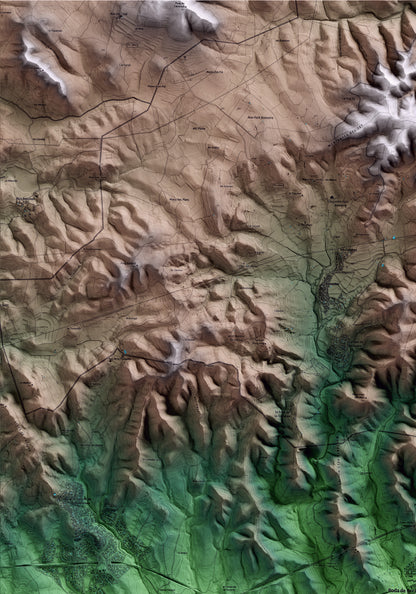 Mapa artístico del relieve de Roda de Berà, al Tarragonès, con 15 km de entorno y base topográfica ICGC. Detalle de la zona superior izquierda.