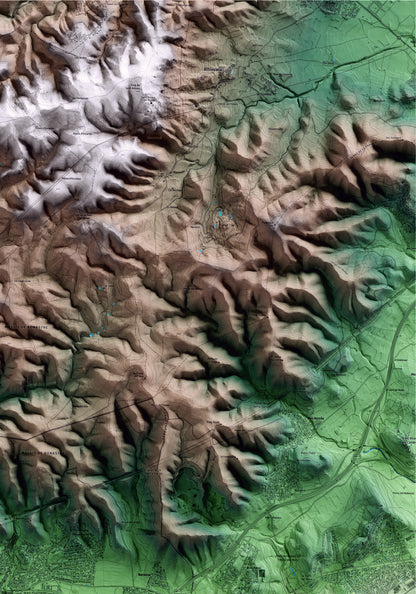 Mapa artístico del relieve de Roda de Berà, al Tarragonès, con 15 km de entorno y base topográfica ICGC. Detalle de la zona superior derecha.