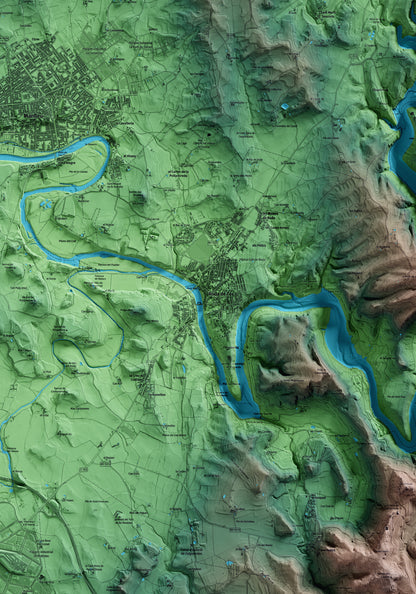 Mapa artístico del relieve de Roda de Ter, a Osona, con 15 km de entorno y base topográfica ICGC. Detalle de la zona central.