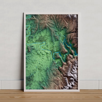 Mapa artístico del relieve de Roda de Ter, a Osona, con 15 km de entorno y base topográfica ICGC. Presentación enmarcada.