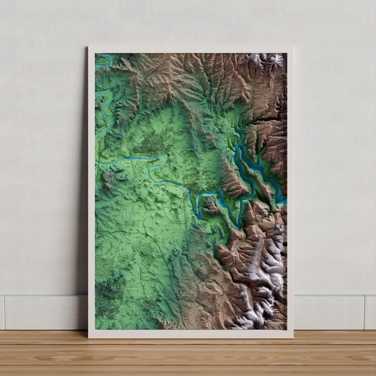 Mapa artístico del relieve de Roda de Ter, a Osona, con 15 km de entorno y base topográfica ICGC. Presentación enmarcada.