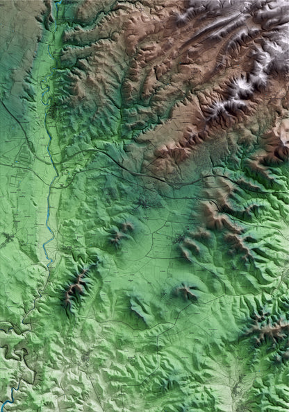 Mapa artístico del relieve de Rodonyà, al Alt Camp, con 15 km de entorno y base topográfica ICGC