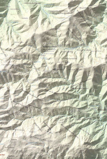 Mapa de relieve de Roques del Rei, 852 m, Selva, lámina 100 Cims de Trobart. Detalle de la zona superior derecha. 61 × 91 cm.