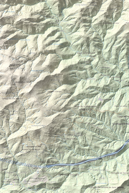 Mapa de relieve de Roques del Rei, 852 m, Selva, lámina 100 Cims de Trobart. Detalle de la zona inferior izquierda. 61 × 91 cm.
