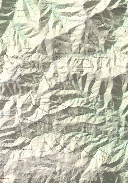 Mapa de relieve de Roques del Rei, 852 m, Selva, lámina 100 Cims de Trobart. Detalle de la zona superior derecha. 70 × 100 cm.