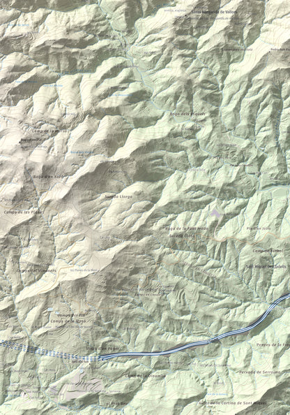 Mapa de relieve de Roques del Rei, 852 m, Selva, lámina 100 Cims de Trobart. Detalle de la zona inferior izquierda. 70 × 100 cm.