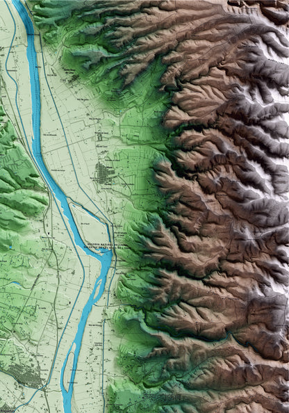 Mapa artístico del relieve de Roquetes, al Baix Ebre, con 15 km de entorno y base topográfica ICGC. Detalle de la zona superior derecha.