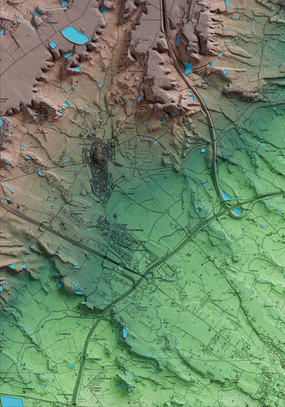 Mapa artístico del relieve de Rosselló, al Segrià, con 15 km de entorno y base topográfica ICGC. Detalle de la zona inferior izquierda.