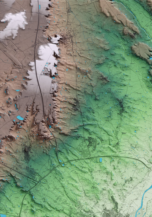 Mapa artístico del relieve de Rosselló, al Segrià, con 15 km de entorno y base topográfica ICGC