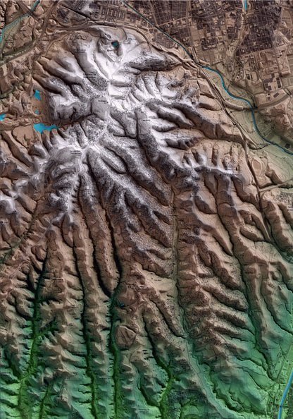 Mapa artístico del relieve de Rubí, al Vallès Occidental, con 15 km de entorno y base topográfica ICGC. Detalle de la zona superior izquierda.