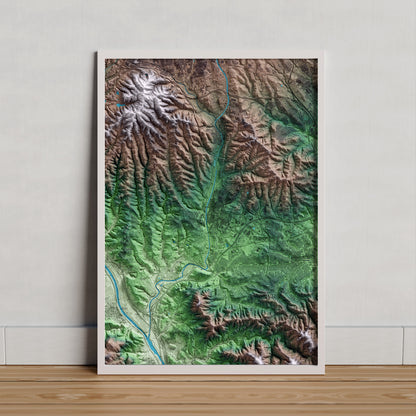 Mapa artístico del relieve de Rubí, al Vallès Occidental, con 15 km de entorno y base topográfica ICGC. Presentación enmarcada.