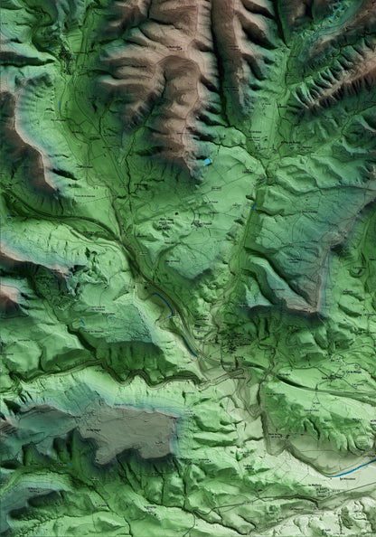 Mapa artístico del relieve de Rubió, al Anoia, con 15 km de entorno y base topográfica ICGC. Detalle de la zona inferior izquierda.