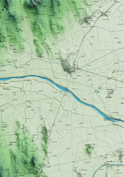 Mapa artístico del relieve de Rupià, al Baix Empordà, con 15 km de entorno y base topográfica ICGC. Detalle de la zona superior derecha.