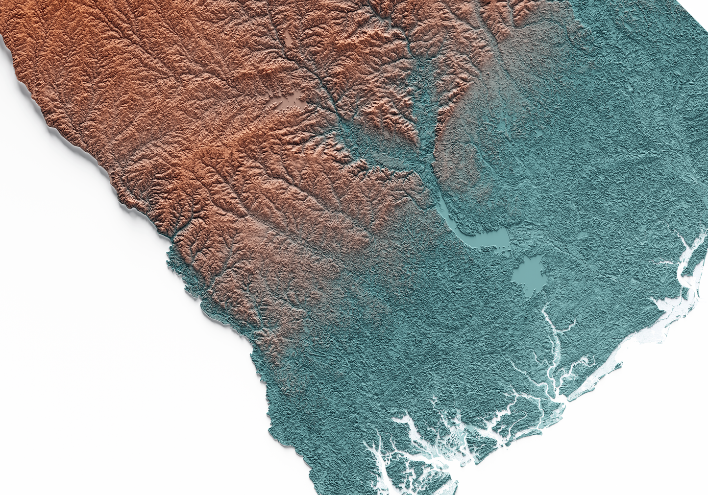 CAROLINA DEL SUR. Mapa de relieve con contraste.