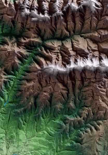 Mapa artístico del relieve de Sagàs, al Berguedà, con 15 km de entorno y base topográfica ICGC. Detalle de la zona superior izquierda.
