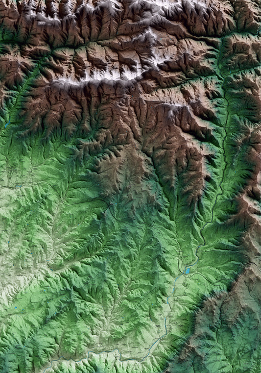 Mapa artístico del relieve de Sagàs, al Berguedà, con 15 km de entorno y base topográfica ICGC