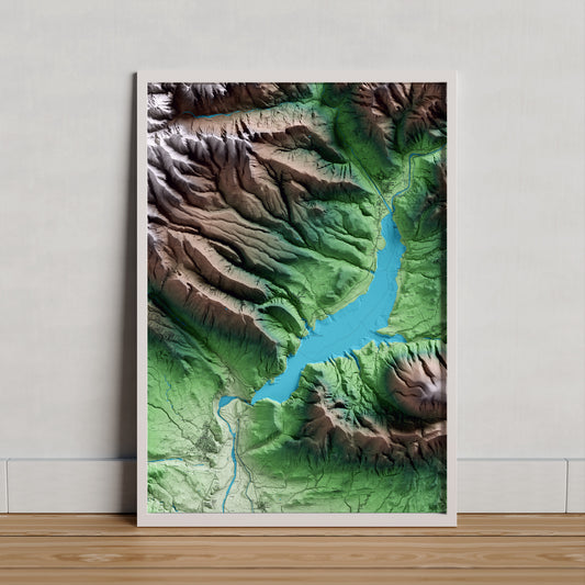 Mapa artístico del relieve de Salàs de Pallars, al Pallars Jussà, con 15 km de entorno y base topográfica ICGC. Presentación enmarcada.