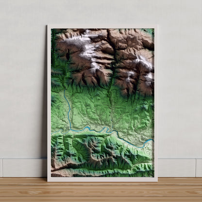 Mapa artístico del relieve de Sales de Llierca, a la Garrotxa, con 15 km de entorno y base topográfica ICGC. Presentación enmarcada.