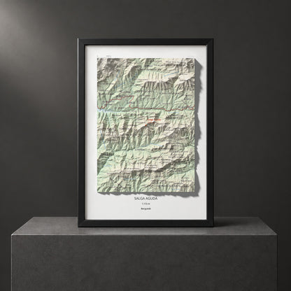 Mapa de relieve de Salga Aguda, 1172 m, Berguedà, lámina 100 Cims de Trobart. Presentación enmarcada. 21 × 30 cm.