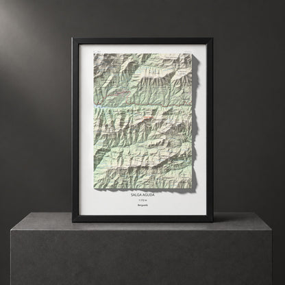 Mapa de relieve de Salga Aguda, 1172 m, Berguedà, lámina 100 Cims de Trobart. Presentación enmarcada. 30 × 40 cm.