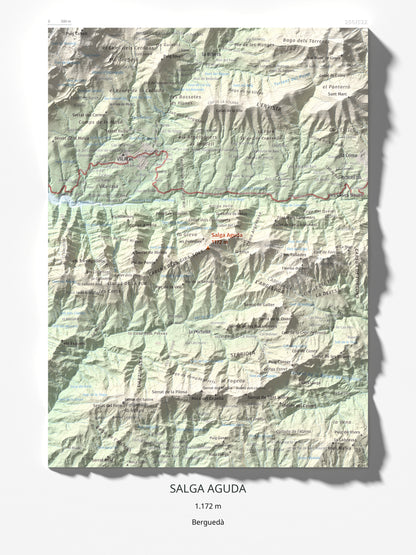 Mapa de relieve de Salga Aguda, 1172 m, Berguedà, lámina 100 Cims de Trobart 30 × 40 cm.