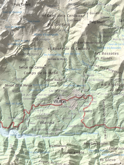 Mapa de relieve de Salga Aguda, 1172 m, Berguedà, lámina 100 Cims de Trobart. Detalle de la zona superior izquierda. 30 × 40 cm.