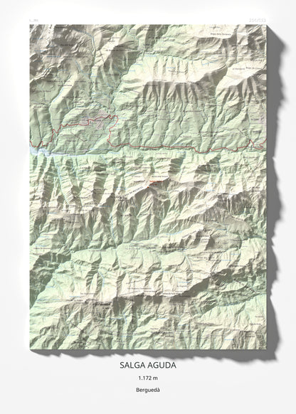 Mapa de relieve de Salga Aguda, 1172 m, Berguedà, lámina 100 Cims de Trobart 50 × 70 cm.