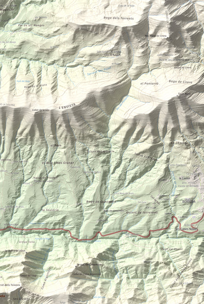 Mapa de relieve de Salga Aguda, 1172 m, Berguedà, lámina 100 Cims de Trobart. Detalle de la zona superior derecha. 61 × 91 cm.