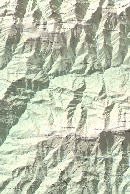 Mapa de relieve de Salga Aguda, 1172 m, Berguedà, lámina 100 Cims de Trobart. Detalle de la zona inferior izquierda. 61 × 91 cm.