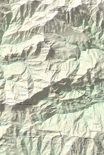 Mapa de relieve de Salga Aguda, 1172 m, Berguedà, lámina 100 Cims de Trobart. Detalle de la zona inferior derecha. 61 × 91 cm.