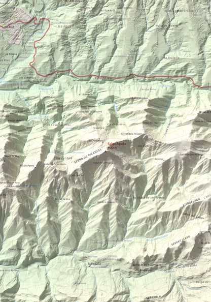 Mapa de relieve de Salga Aguda, 1172 m, Berguedà, lámina 100 Cims de Trobart. Detalle de la zona central. 70 × 100 cm.
