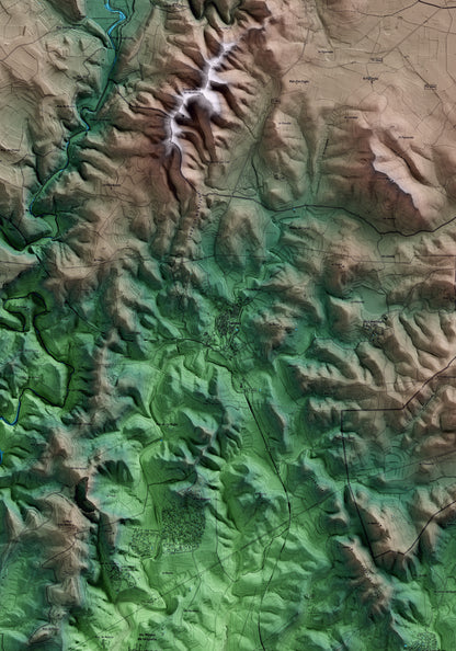 Mapa artístico del relieve de Salomó, al Tarragonès, con 15 km de entorno y base topográfica ICGC. Detalle de la zona central.